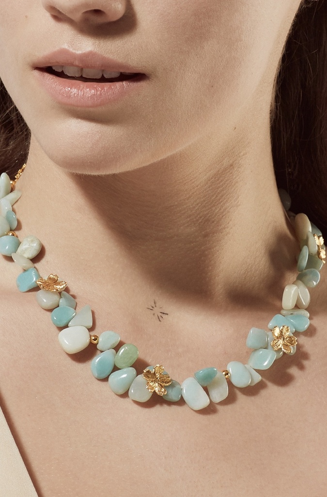 Flowery Necklace With Green Amazonite Stones