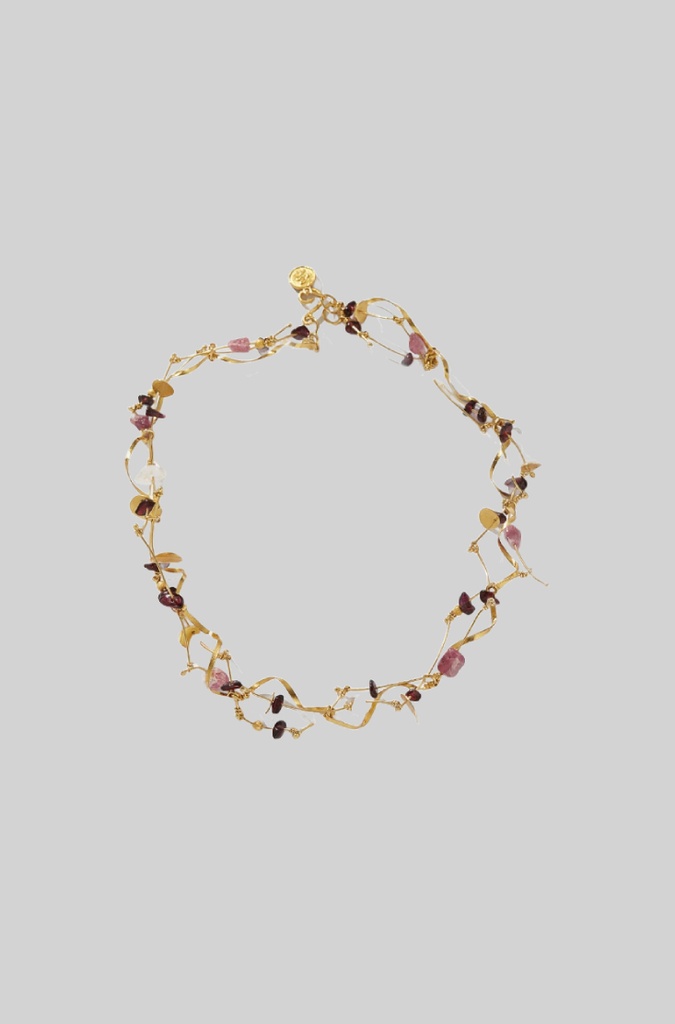 La Joie Garnet, Tourmaline &amp; Rose Quartz Thin Necklace