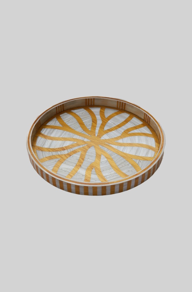 Golden Flower Round Tray