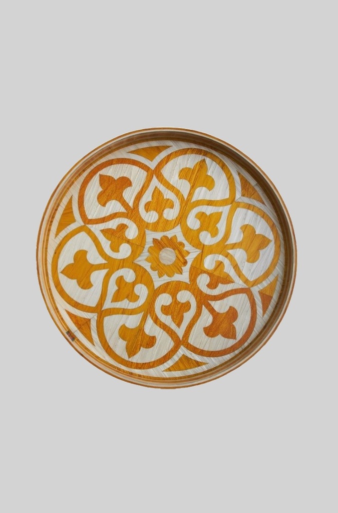 Islamic Geometric Gold Flowers Round Tray