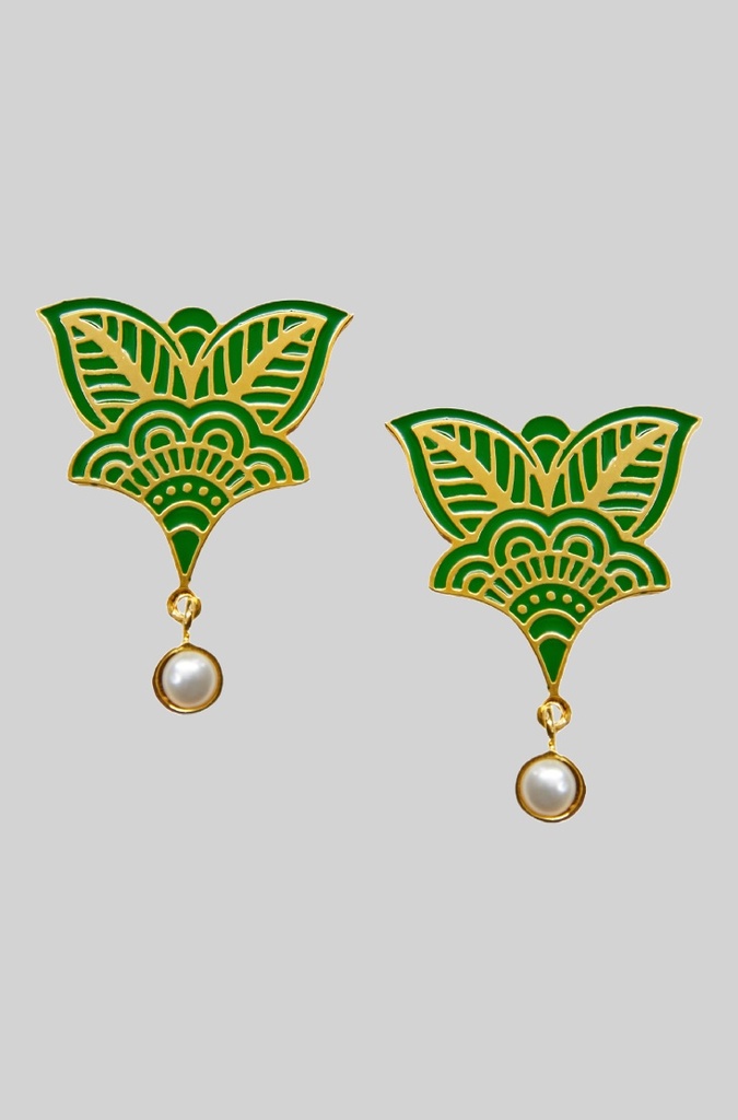 Lavish Green Lotus Earrings