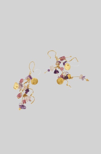 [SZE303] La Joie Amethyst, Tourmaline &amp; Rose Quartz Long Earring