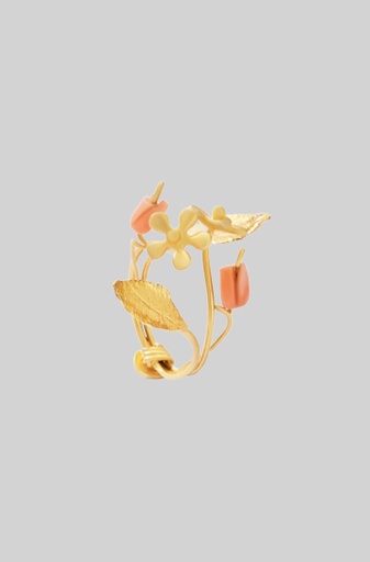 [SZR214] Flower Ring With Rose Coral Flowers